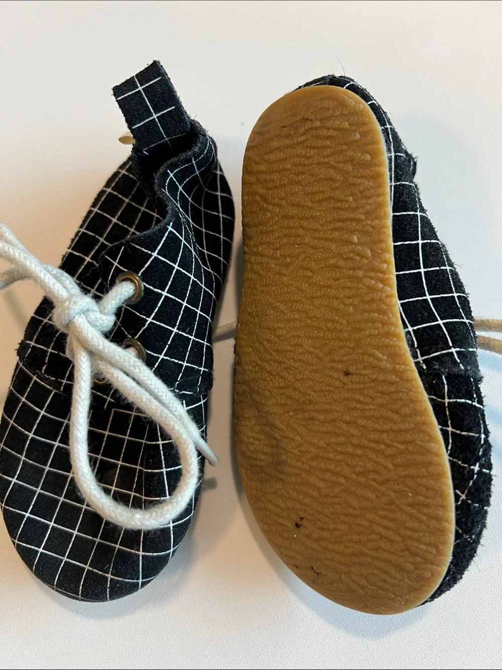 Piper and Finn - 5, black and white, window pane checkered, tie shoe booties